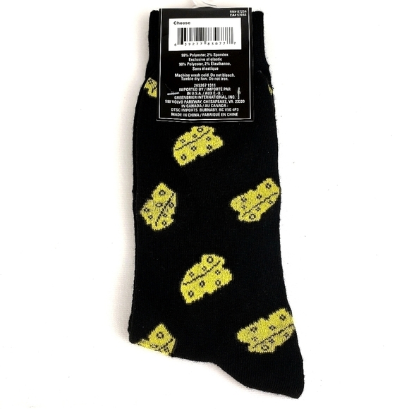 MEN'S Funky Crew Socks size 6-12 Black with wedges of cheese - Picture 2 of 2